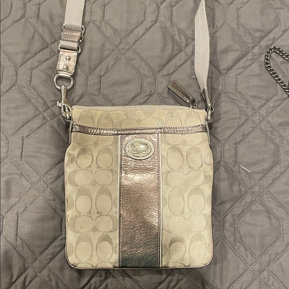 Coach Beige and Silver Crossbody Bag